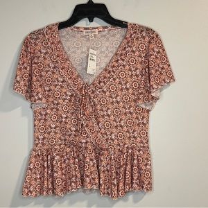 Bloomfield Faux Wrap Shirt Rust Geometric Size M